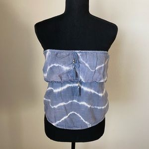 American Eagle Outfitters Blue/White Tassel Tube Top Size XS